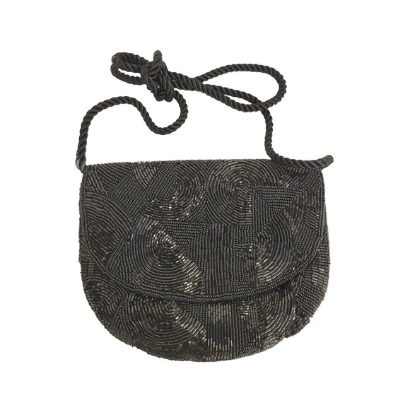 Beaded Convertible Clutch Bag Purse Black Shimmering Cocktail Evening Bling - Picture 1 of 12